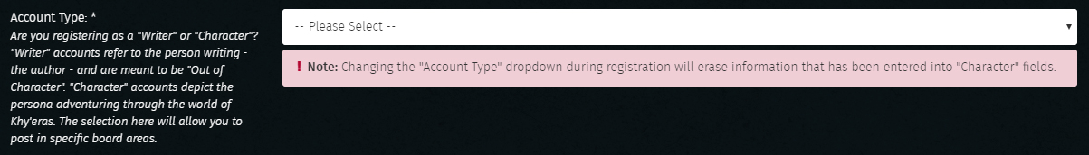 Account type field on registration